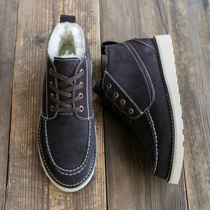 Men Winter Cowhide Wool Ankle Snow Boots-RAIIFY