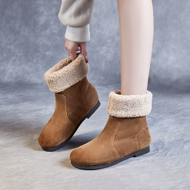 Women Minimalist Soft Suede Flat Snow Boots-RAIIFY