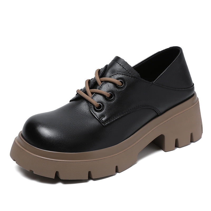 Women Retro Cowhide Leather Wedge Casual Shoes-RAIIFY