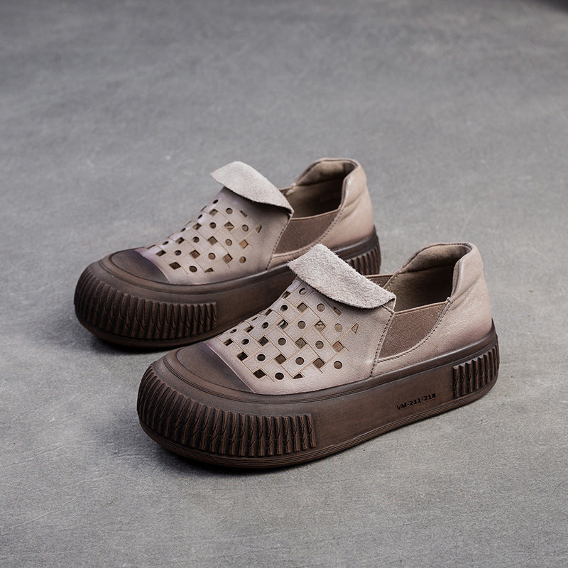 Women Minimalist Breathable Leather Flat Casual Shoes-RAIIFY