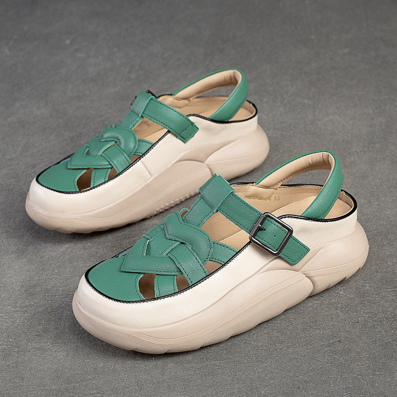 Women Summer Plaited Leather Thick Soled Sandals-RAIIFY