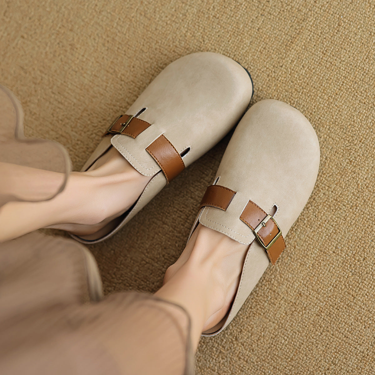 Women Retro Soft Leather Flat Mules-RAIIFY