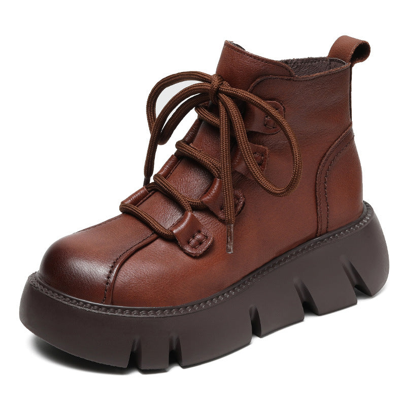 Women Casual Leather Platform Ankle Boots-RAIIFY