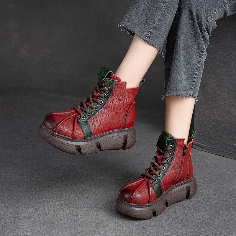 Women Retro Patchwork Leather Casual Ankle Boots-RAIIFY