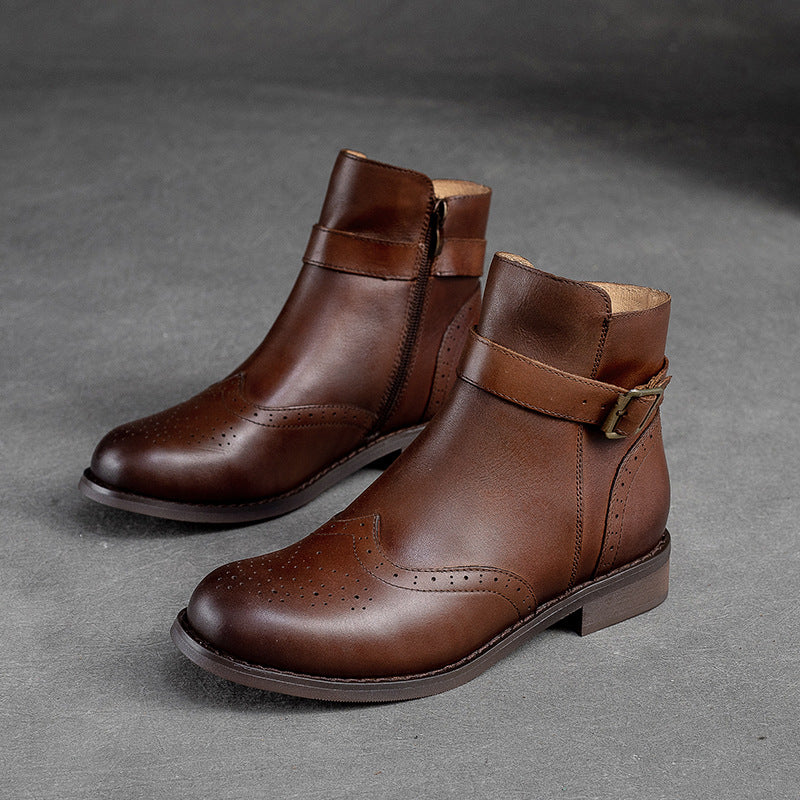 Women Classic Patchwork Leather Flat Boots-RAIIFY