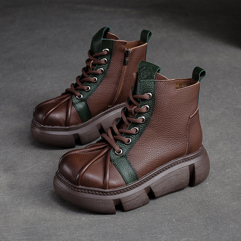 Women Retro Patchwork Leather Casual Ankle Boots-RAIIFY