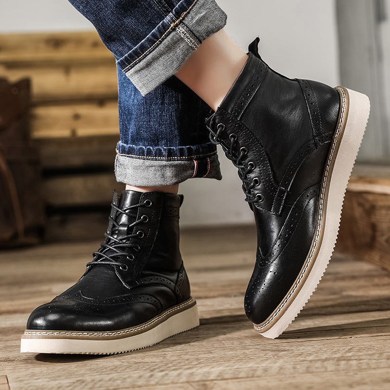 Men Retro Polished Carve Cowhide Leather Boots-RAIIFY