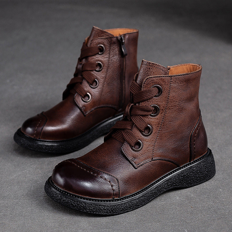 Women Retro Minimalist Leather Casual Boots-RAIIFY