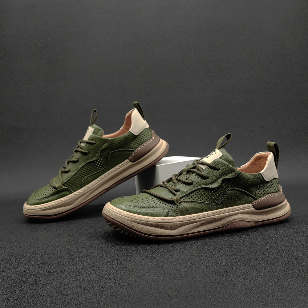 Men Hollow Leather Breathable Fashion Casual Sneakers-RAIIFY