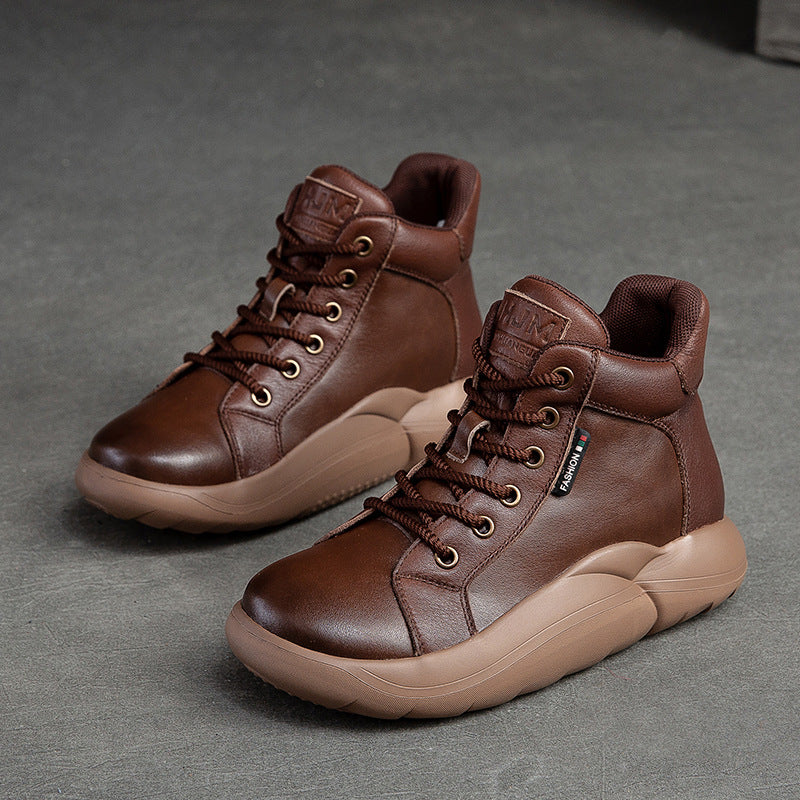 Women Lace-Up Casual Fashion Leather Flat Ankle Boots-RAIIFY