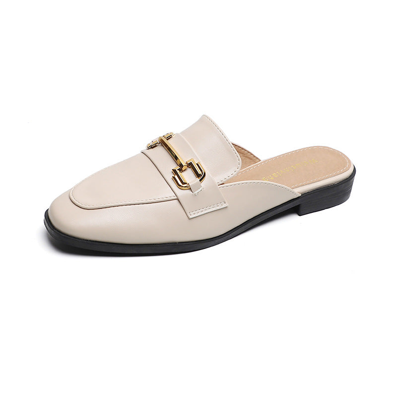Women Retro Buckle Flat Mules Slip On Shoes-RAIIFY