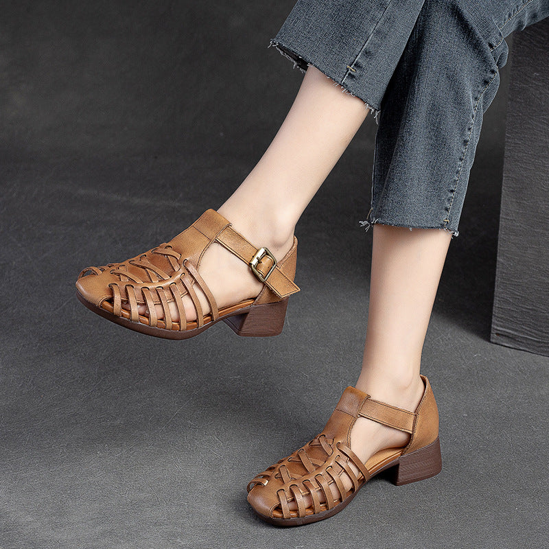 Women Summer Retro Handcraft Plaited Leather Sandals-RAIIFY