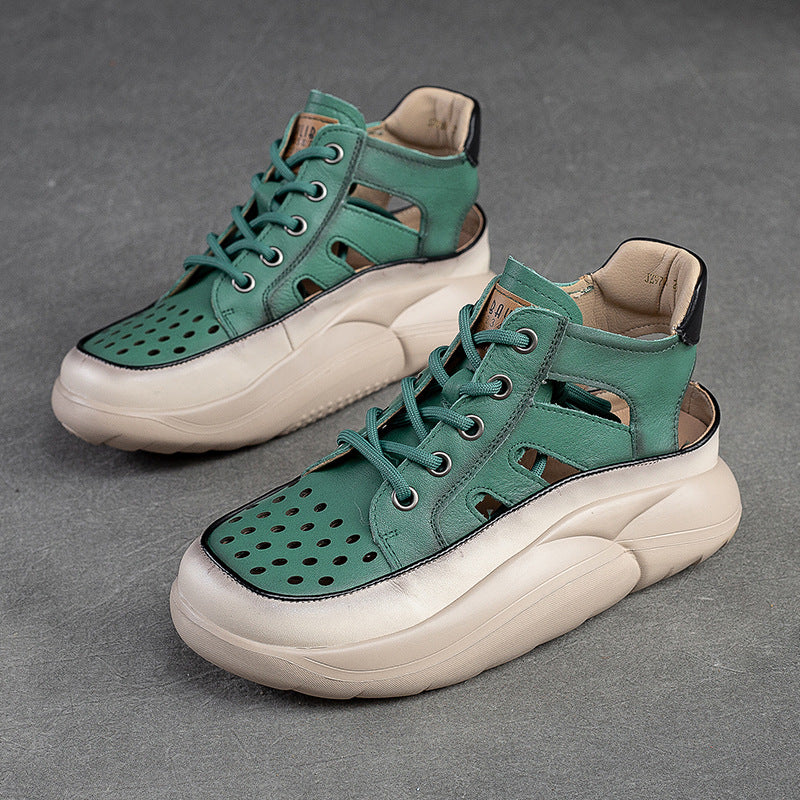 Women Summer Hollow Soft Leather Ankle Boots-RAIIFY