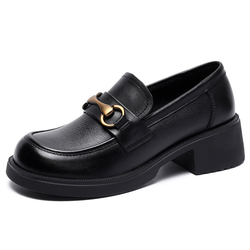 Women Retro Leather Wedge Loafers-RAIIFY