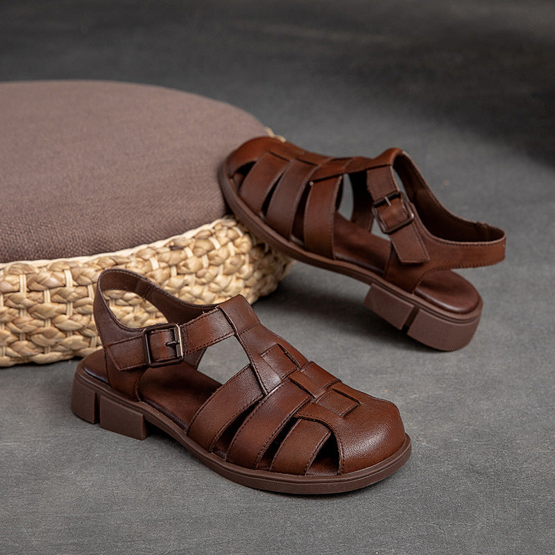 Women Summer Plaited Leather Casual Sandals-RAIIFY