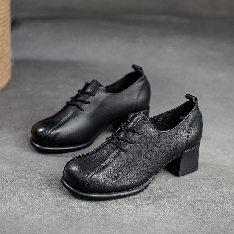 Women Soft Leather Minimalist Chunky Heel Casual Shoes-RAIIFY