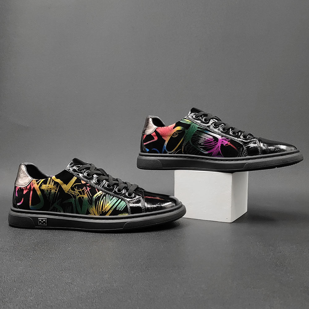 Men Stylish Fashion Print Leather Flat Casual Shoes-RAIIFY