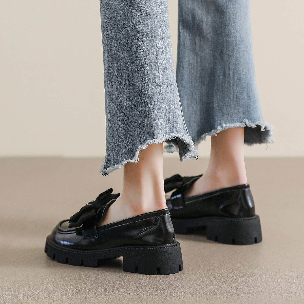 Women Minimalist Bowknot Low Block Loafers-RAIIFY