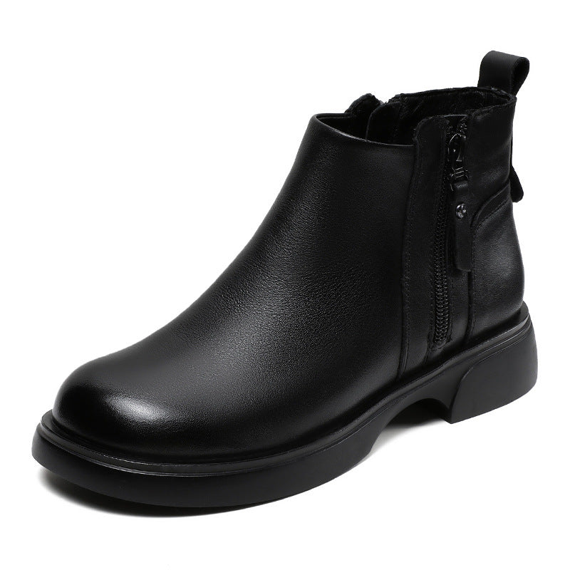 Women Minimalist Leather Double Side Zippers Ankle Boots-RAIIFY