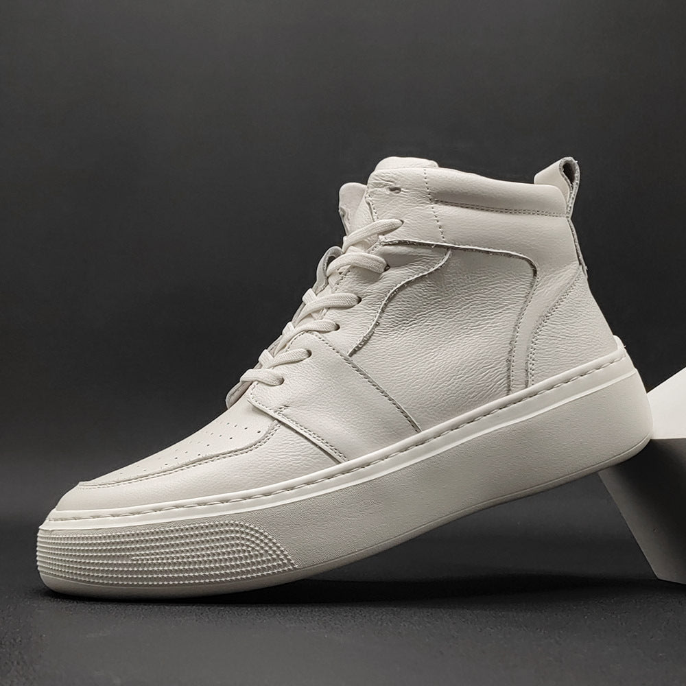 Men Cowhide Casual White Ankle Sneakers-RAIIFY