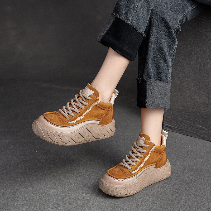 Women Minimalist Fashion Leather Thick Soled Casual Shoes-RAIIFY