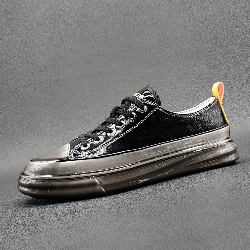 Men Fashion Glossy Leather Thick Soled Casual Sneakers-RAIIFY