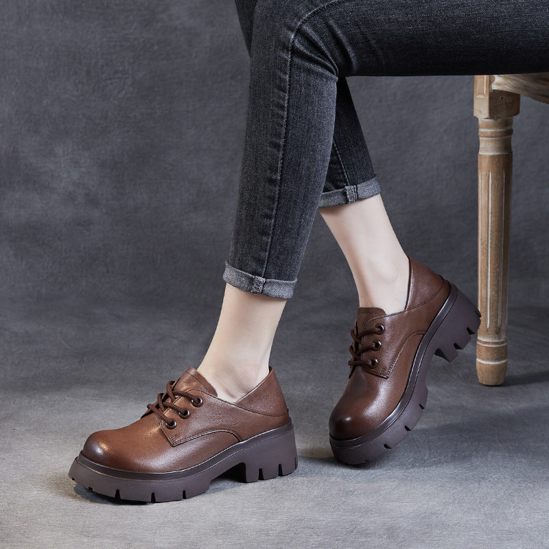 Women Retro Cowhide Leather Wedge Casual Shoes-RAIIFY