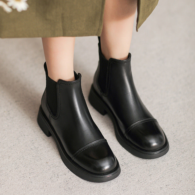 Women Retro Minimalist Leather Casual Boots-RAIIFY