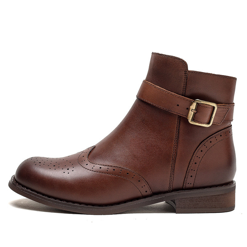 Women Classic Patchwork Leather Flat Boots-RAIIFY