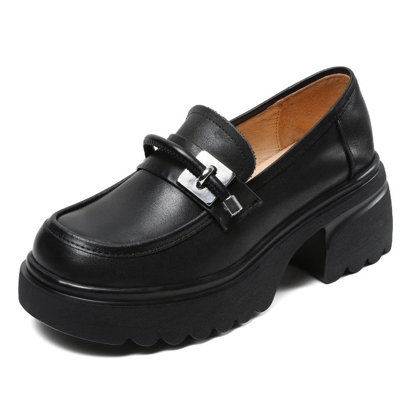 Women Retro Leather Casual Chunky Platform Loafers-RAIIFY