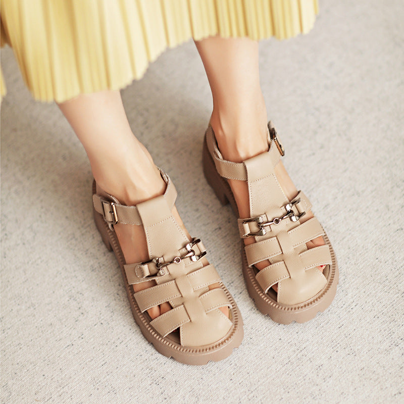 Women Summer Plaited Leather Buckle Sandals-RAIIFY