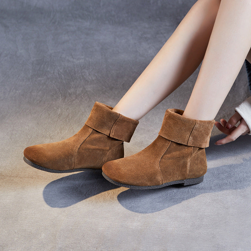 Women Minimalist Soft Suede Casual Flat Boots-RAIIFY