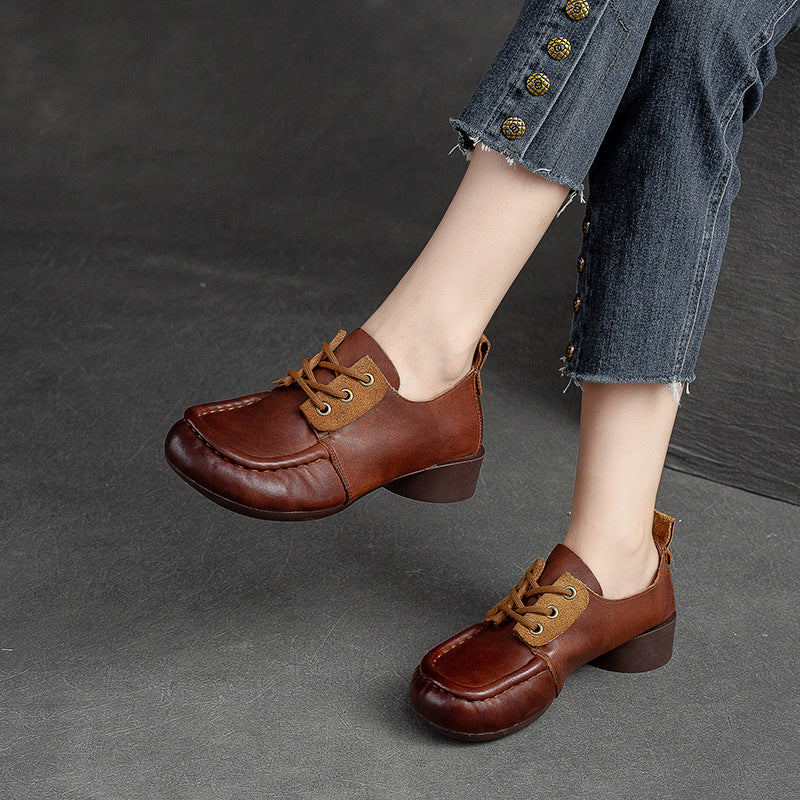 Women Retro Handcraft Leather Low Heel Casual Shoes-RAIIFY