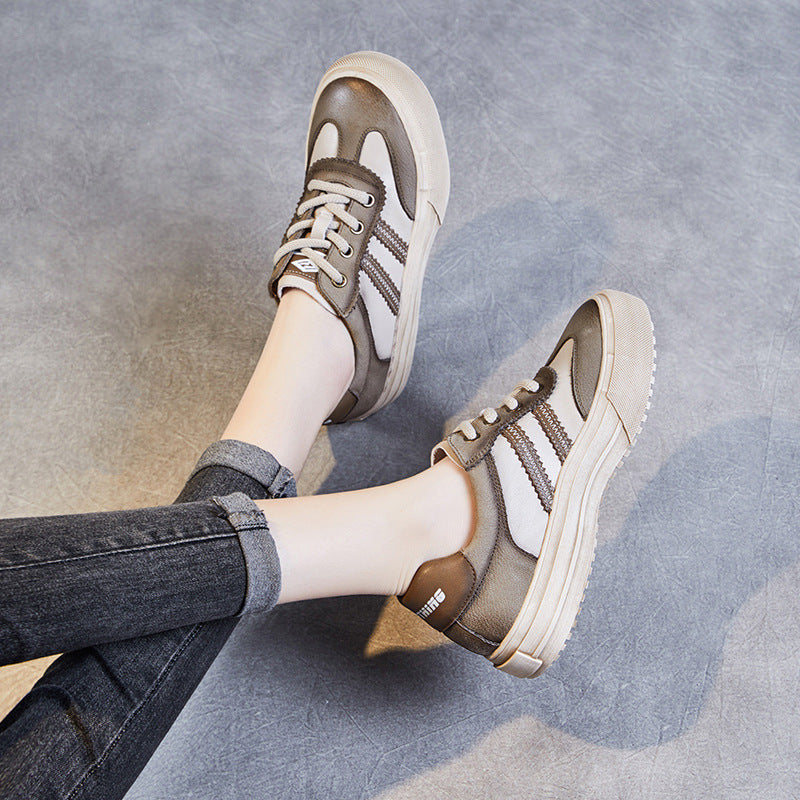 Women Handmade Color Matching Leather Casual Training Shoes-RAIIFY