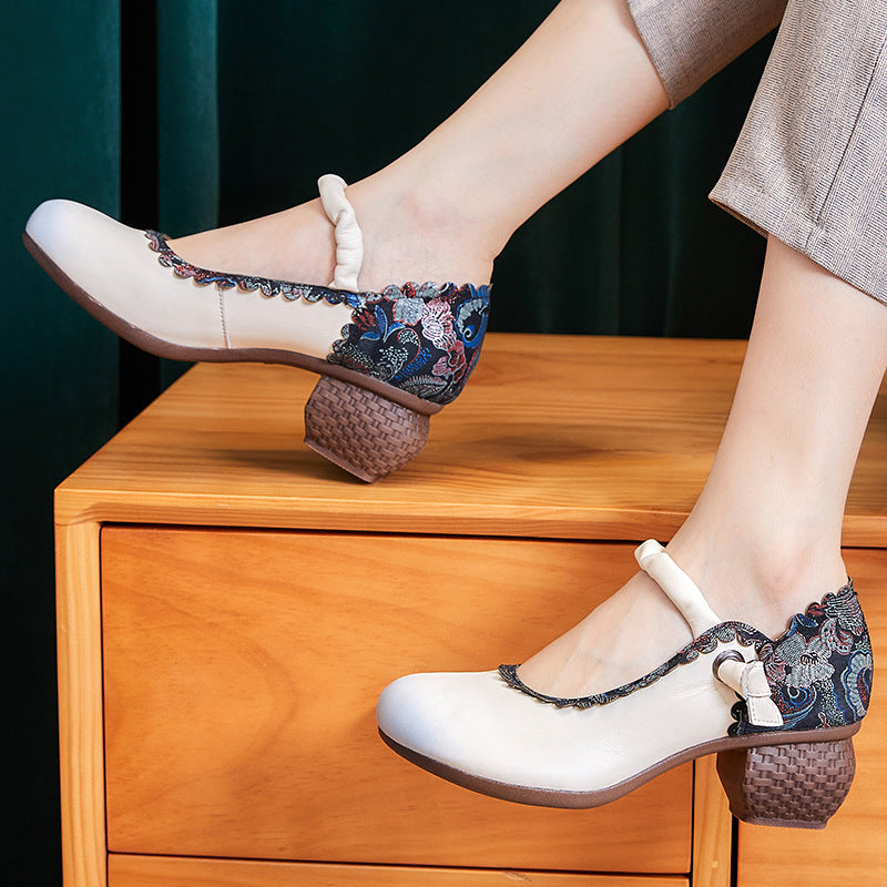 Women Retro Patchwork Casual Leather Pumps-RAIIFY