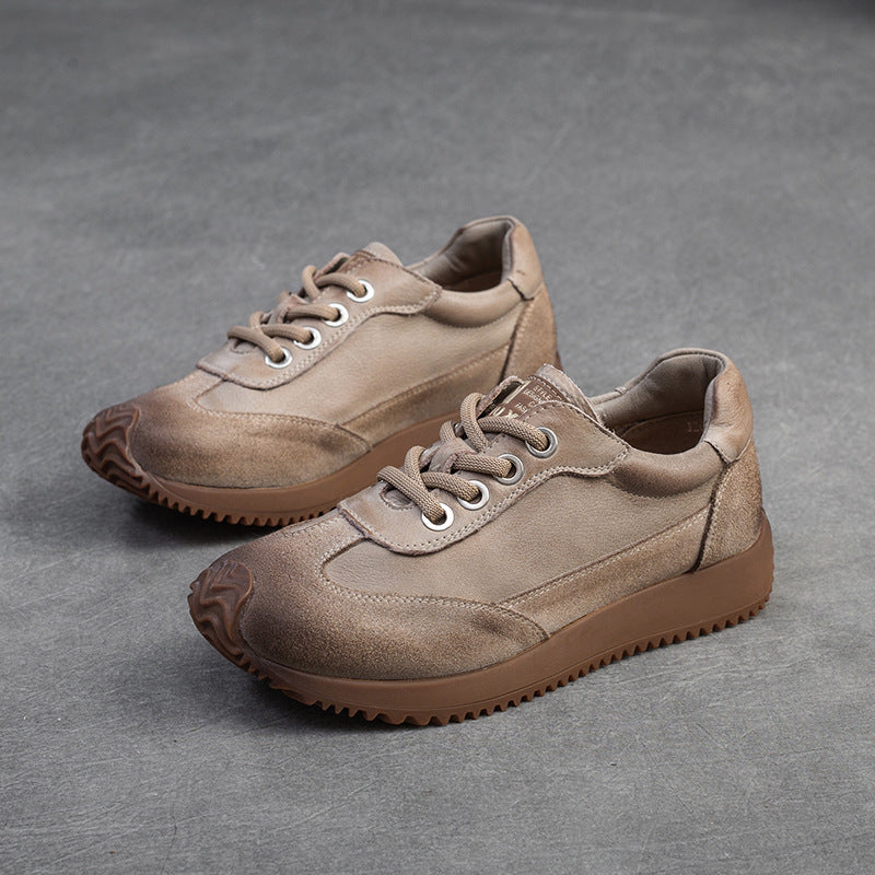 Women Retro Leather Patchwork Comfort Casual Shoes-RAIIFY
