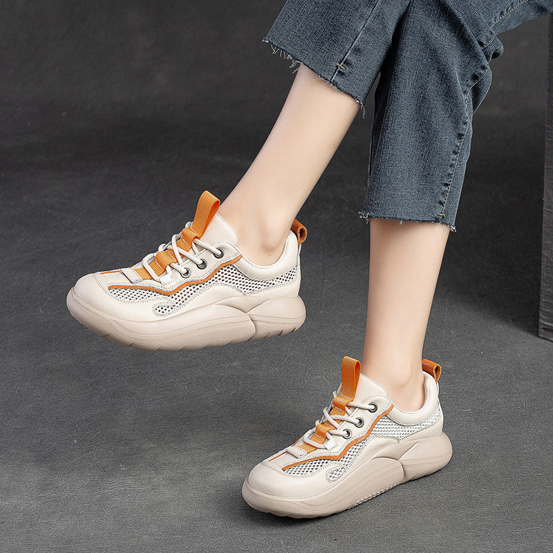 Women Fashion Breathable Mesh Leather Casual Shoes-RAIIFY
