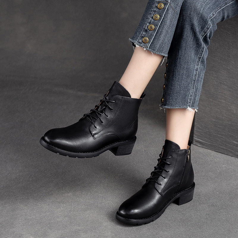 Women Classic Minimalist Chunky Heel Ankle Boots-RAIIFY
