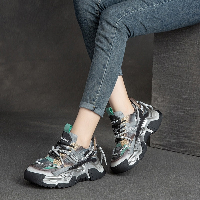 Women Casual Leather Chunky Dad Sneakers-RAIIFY