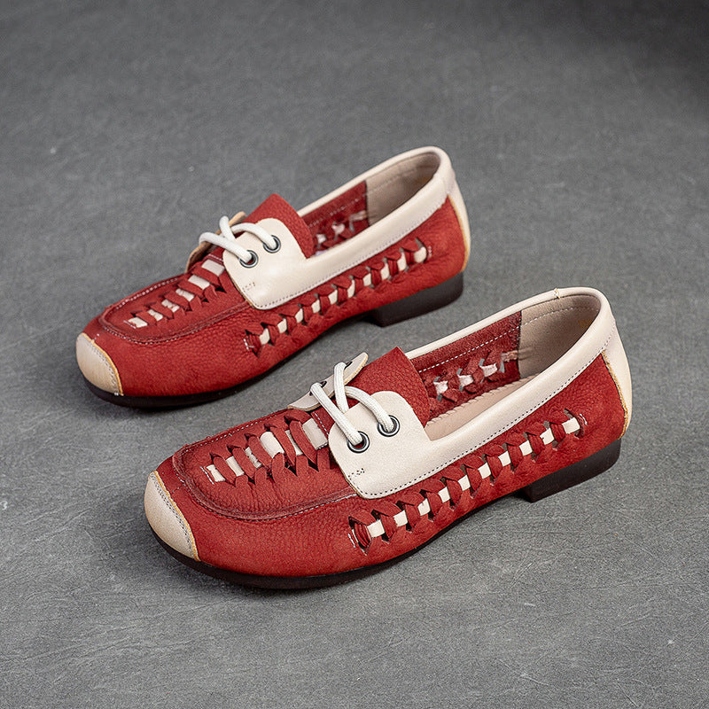 Women Hollow Breathable Leather Soft Flats-RAIIFY