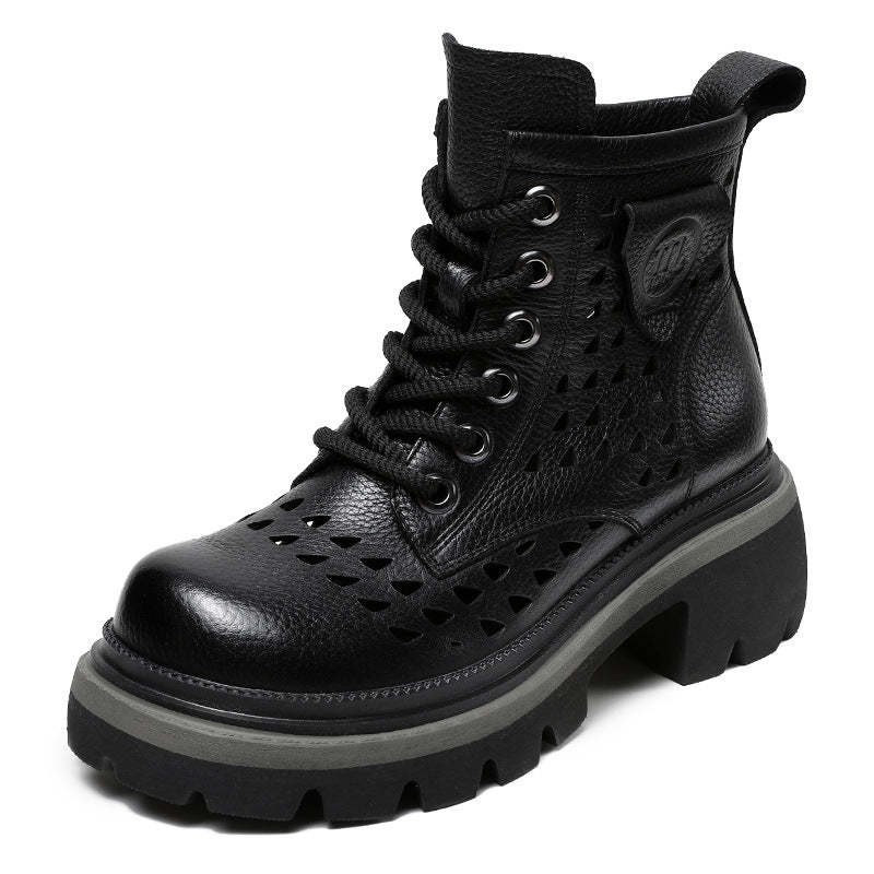 Women Minimalist Hollow Leather Boots-RAIIFY