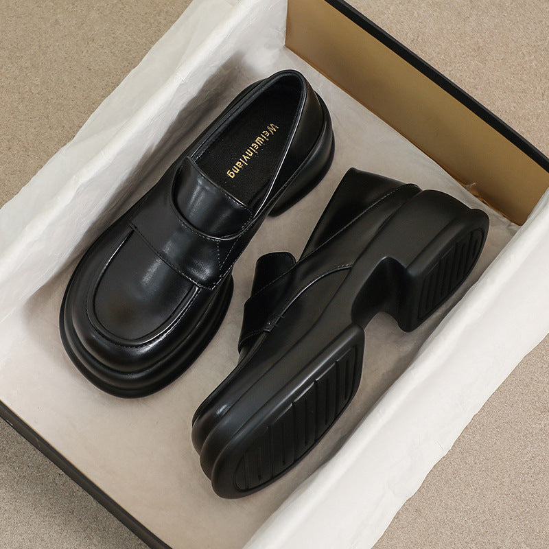 Women Retro Round Head Solid Lug Sole Loafers-RAIIFY