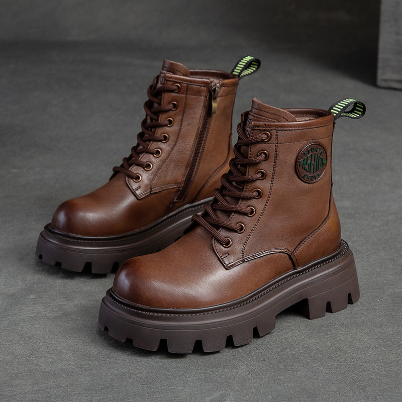 Women Casual Fashion Thick Soled Leather Boots-RAIIFY