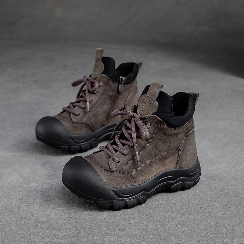 Women Classic Patchwork Leather Casual Ankle Boots-RAIIFY