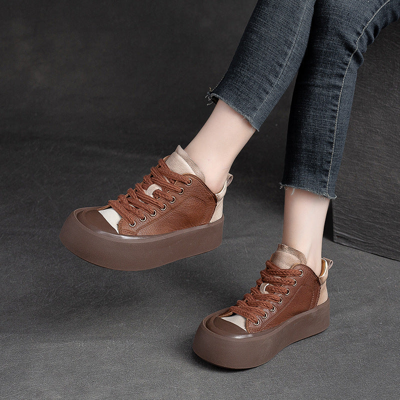 Women Retro Leather Thick Soled Casual Shoes-RAIIFY