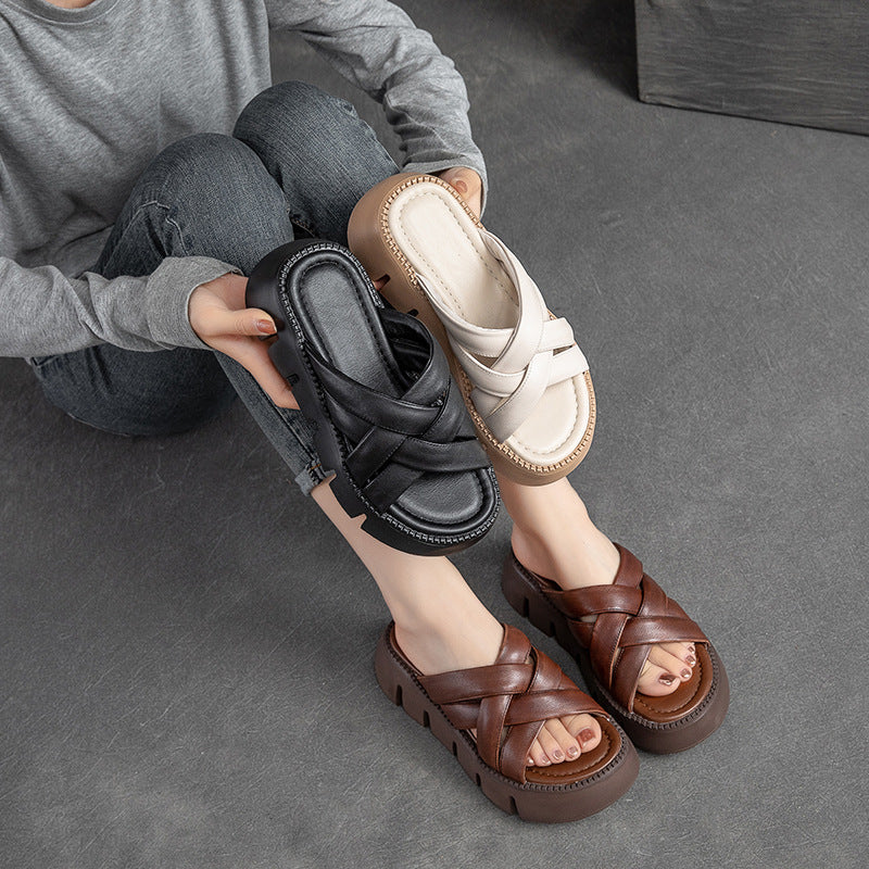 Women Handcraft Leather Summer Casual Sandals Slides-RAIIFY