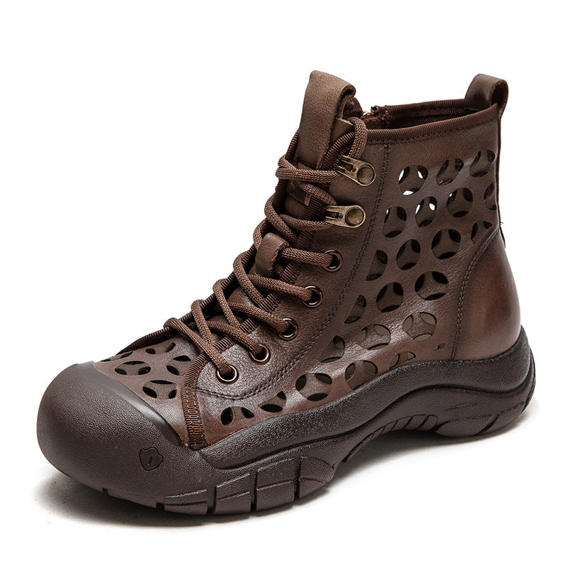 Women Retro Breathable Hollow Leather Casual Boots-RAIIFY