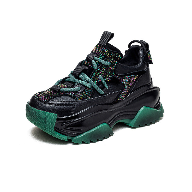 Women Patchwork Leather Chunky Platform Sneakers-RAIIFY