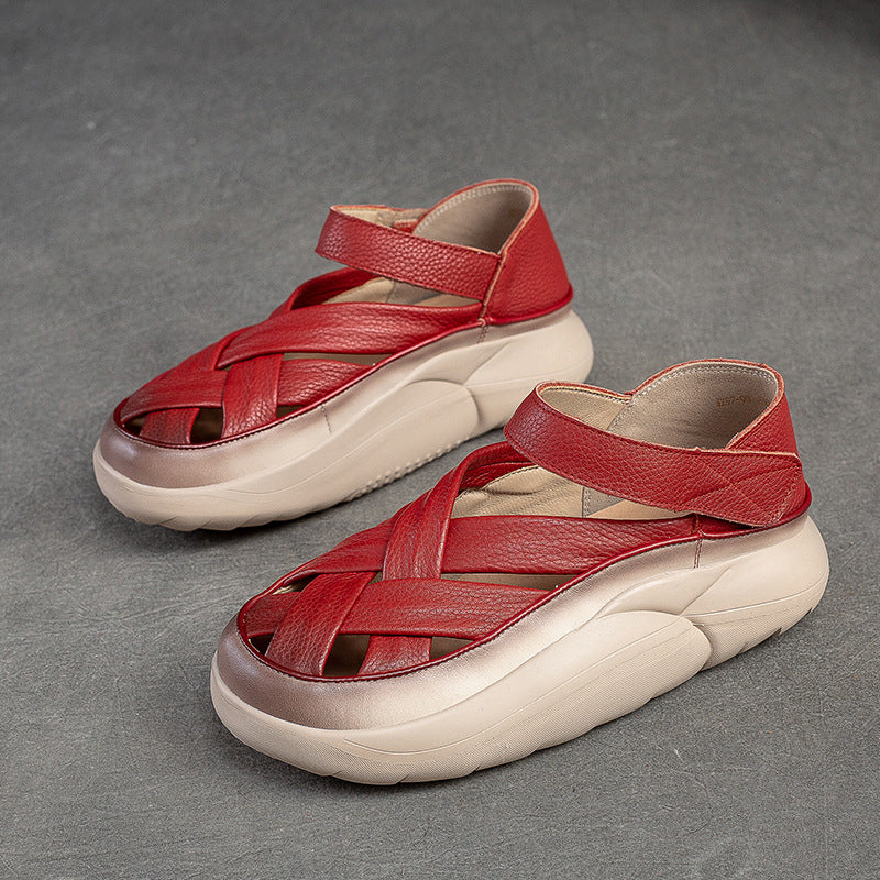 Women Casual Plaited Leather Thick Soled Sandals-RAIIFY