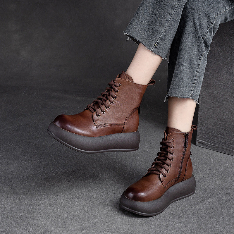 Women Retro Minimalist Patchwork Leather Casual Boots-RAIIFY
